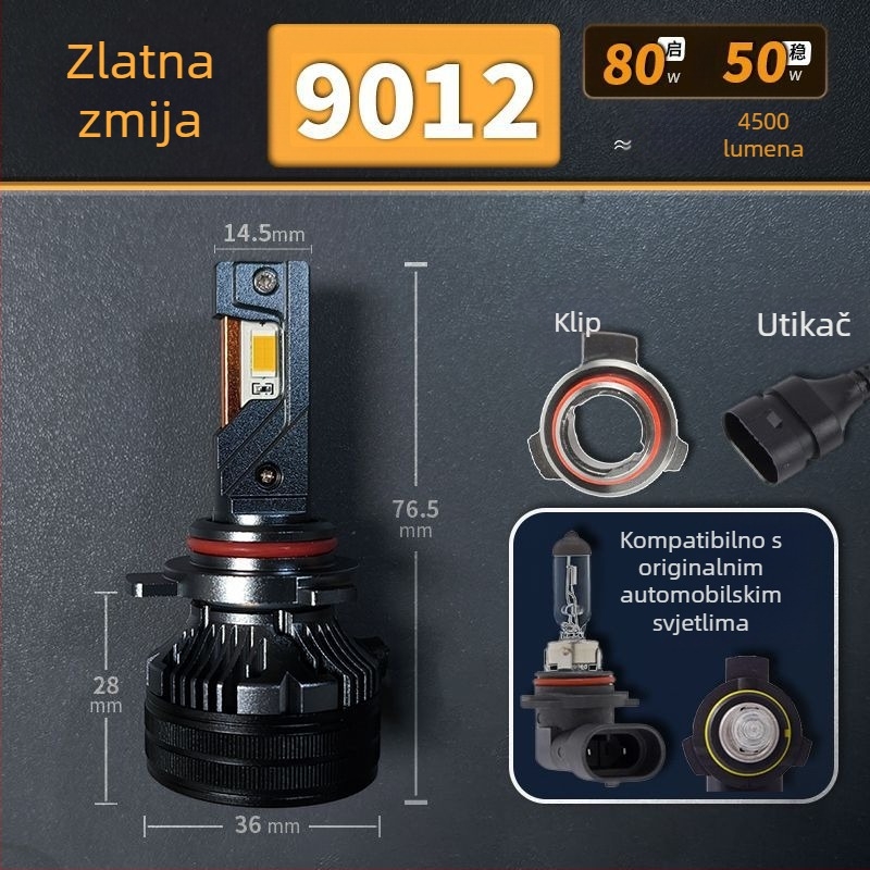 LED automobilske svjetlosne lampe za niski snop, kompatibilno s H1/4/7/11/9005/9012, 12V, 80–90W