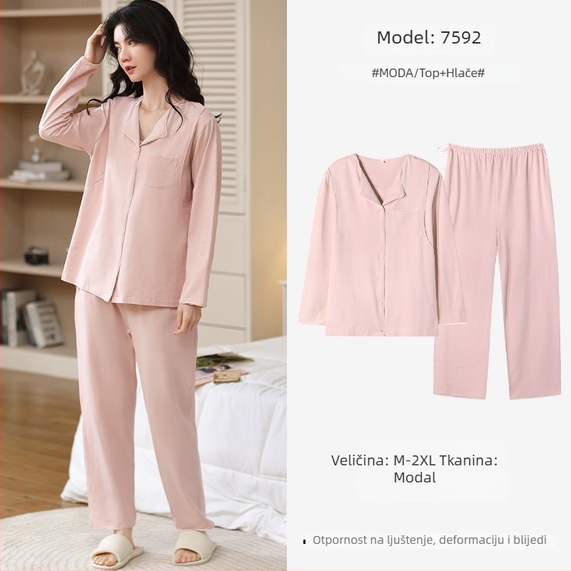 Pijamice za trudnice od modalnog materijala, kardigan stil, dugi rukavi, V-izrez, prozračne kućne pidžame za trudnice