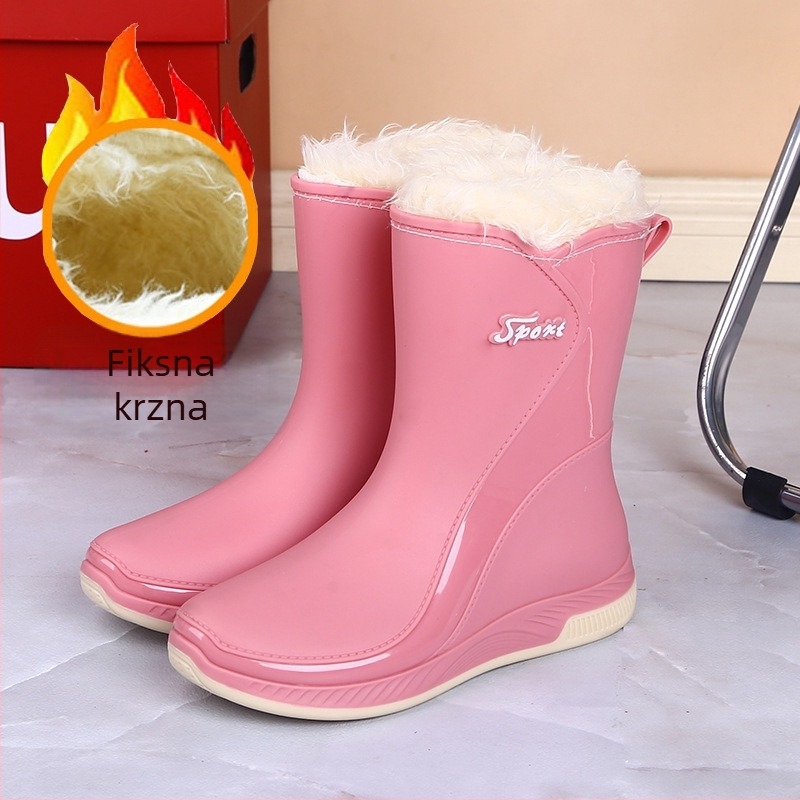 Ženske kišne čizme s PVC gornjim dijelom, srednja duljina cijevi, ravni potpetica, slip-on