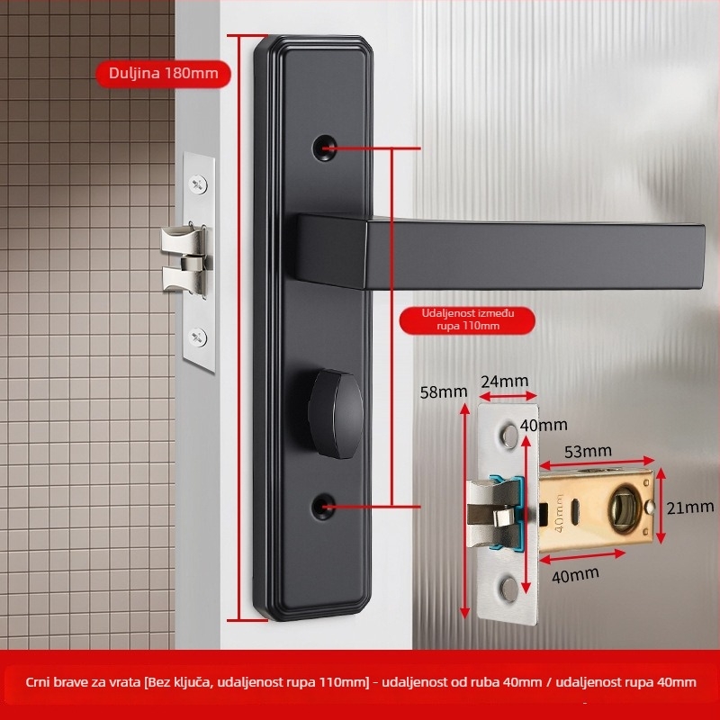 Brava za vrata s jednim jezičkom, željezna, model T0709, za vrata od aluminijskog legura, bez ključa
