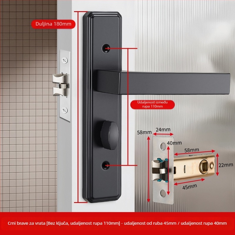Brava za vrata s jednim jezičkom, željezna, model T0709, za vrata od aluminijskog legura, bez ključa