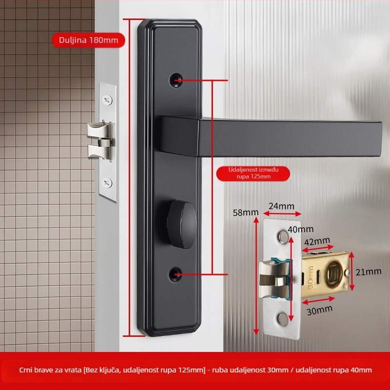 Brava za vrata s jednim jezičkom, željezna, model T0709, za vrata od aluminijskog legura, bez ključa