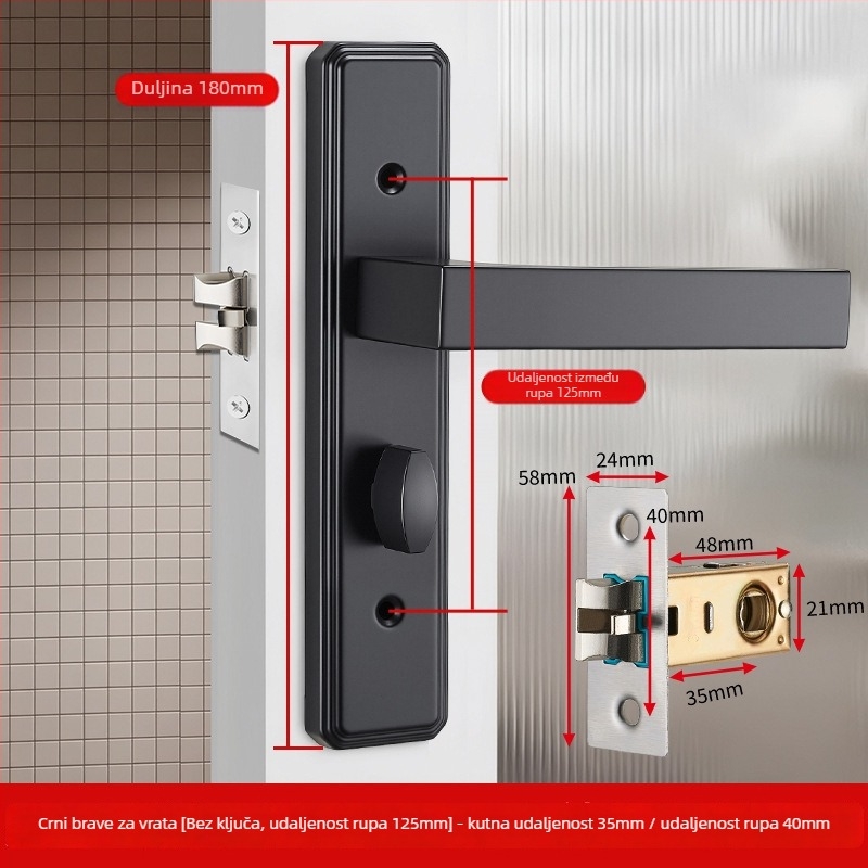 Brava za vrata s jednim jezičkom, željezna, model T0709, za vrata od aluminijskog legura, bez ključa