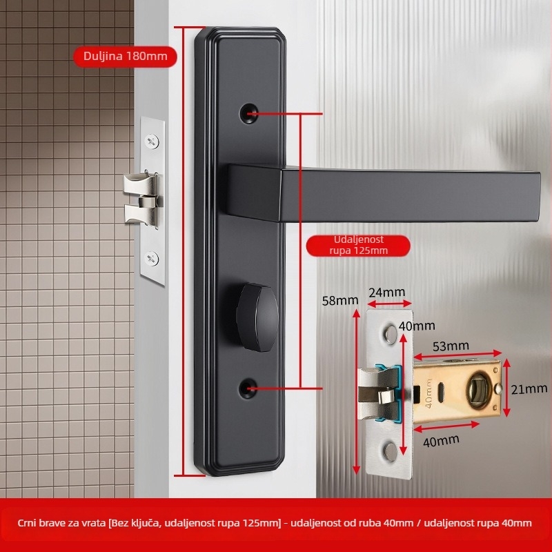 Brava za vrata s jednim jezičkom, željezna, model T0709, za vrata od aluminijskog legura, bez ključa