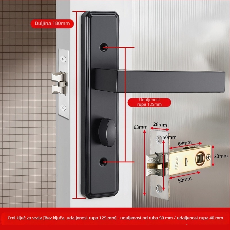 Brava za vrata s jednim jezičkom, željezna, model T0709, za vrata od aluminijskog legura, bez ključa