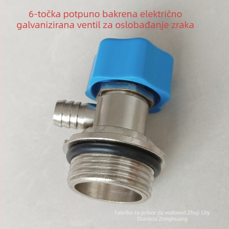 Ventil za ispuštanje zraka radiatora s navojem — bakar, niklani premaz, radna temperatura 0–100°C, za vodu
