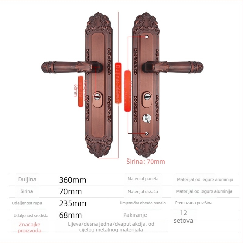 Ručka za ulazna vrata s bravom - aluminijska legura, Xinpinfa, model 901, moderan minimalistički dizajn