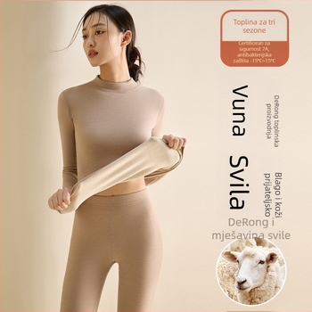 Ženski termalni set donjeg rublja od poliesterskog vlakna, polu-visoki ovratnik, dvostruki sloj, gusta tkanina 251-300 g/m², baršunasta podstava