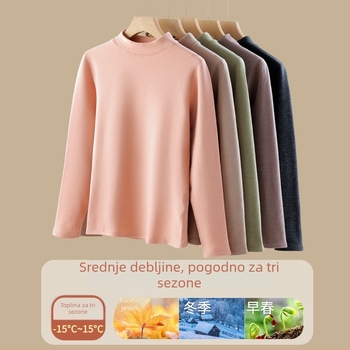 Ženski termalni set donjeg rublja od poliesterskog vlakna, polu-visoki ovratnik, dvostruki sloj, gusta tkanina 251-300 g/m², baršunasta podstava