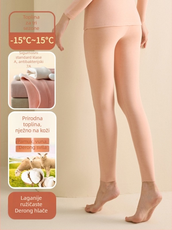 Ženski termalni set donjeg rublja od poliesterskog vlakna, polu-visoki ovratnik, dvostruki sloj, gusta tkanina 251-300 g/m², baršunasta podstava