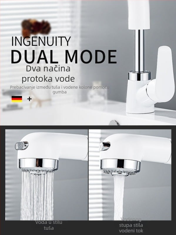 Bakreni izvlačni slavine za umivaonik, model JY-8057, okretni, keramički kartridž, vertikalna ugradnja