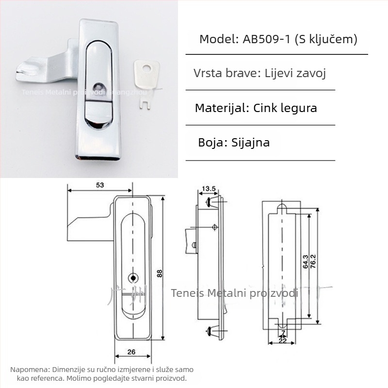Tenace AB509 zatvarač od zinkove legure za kutije za distribuciju električne energije