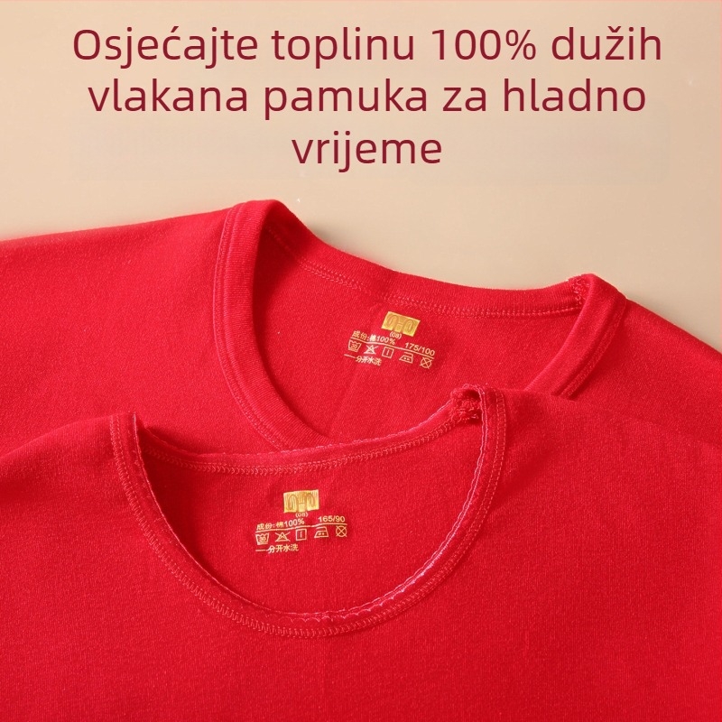 Muški termalni set od 100% pamuka, antibakterijski, tri sloja, ekstra debeli 501–600 g/m², dugi rukav, ovratnik s jednim redom, uključuje hlače