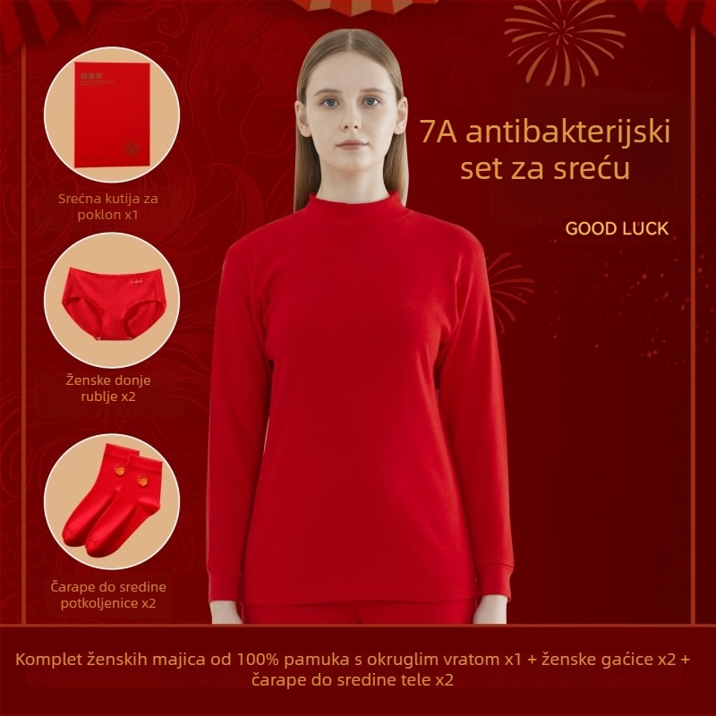 Muški termalni set od 100% pamuka, antibakterijski, tri sloja, ekstra debeli 501–600 g/m², dugi rukav, ovratnik s jednim redom, uključuje hlače