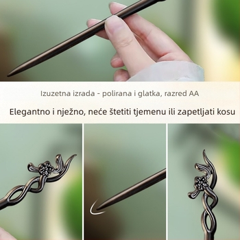 Drvena ukosnica za kosu s graviranim cvijetom šljive u kineskom stilu (Materijal: drvo; Stil: kineski; Obrada: rezbarenje; Oblik: cvijeće)