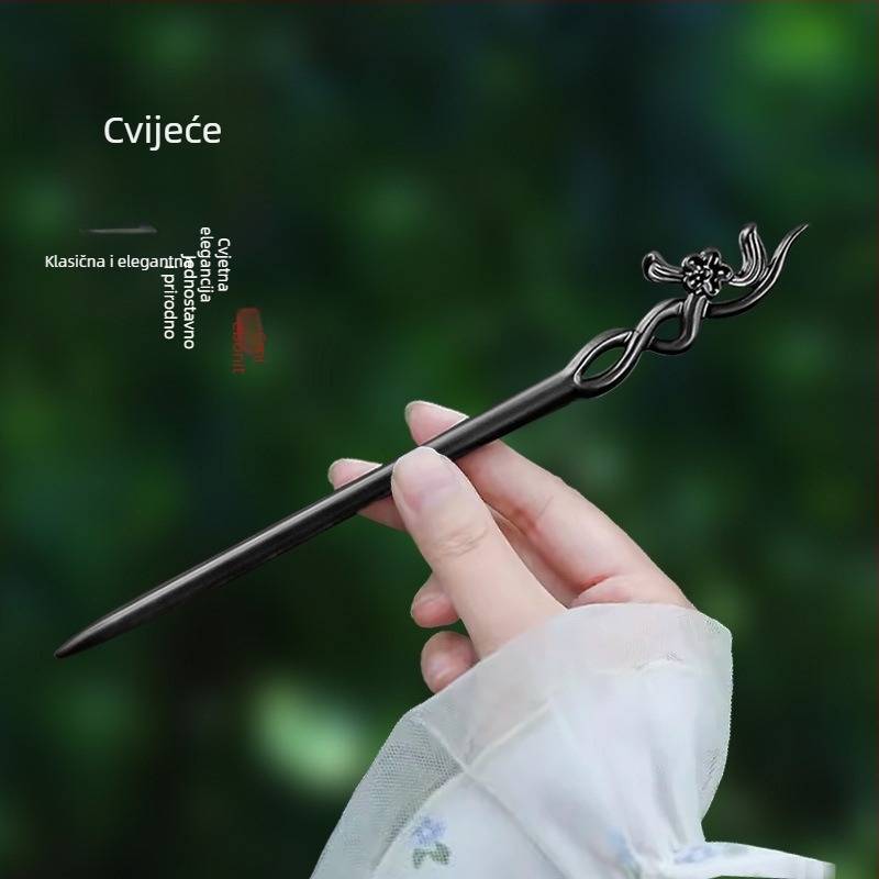 Drvena ukosnica za kosu s graviranim cvijetom šljive u kineskom stilu (Materijal: drvo; Stil: kineski; Obrada: rezbarenje; Oblik: cvijeće)