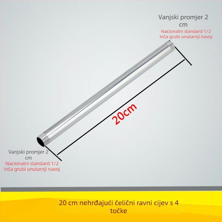 Qt132 Ravni cijev za tuš, bakar/nehrđajući čelik, skriveni navojni sustav ugradnje, 0–95°C radna temperatura, 1 MPa nominalni tlak