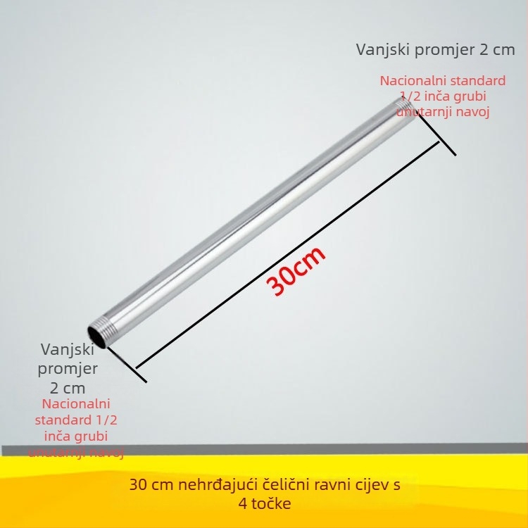 Qt132 Ravni cijev za tuš, bakar/nehrđajući čelik, skriveni navojni sustav ugradnje, 0–95°C radna temperatura, 1 MPa nominalni tlak