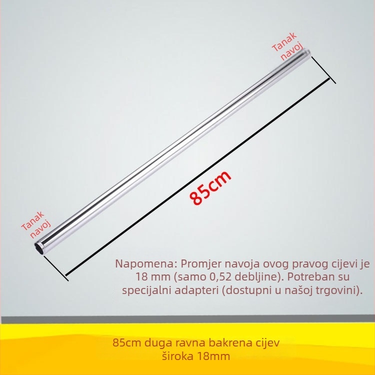 Qt132 Ravni cijev za tuš, bakar/nehrđajući čelik, skriveni navojni sustav ugradnje, 0–95°C radna temperatura, 1 MPa nominalni tlak