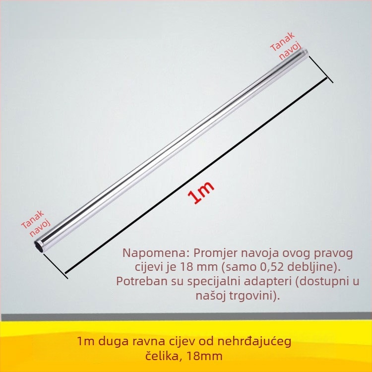 Qt132 Ravni cijev za tuš, bakar/nehrđajući čelik, skriveni navojni sustav ugradnje, 0–95°C radna temperatura, 1 MPa nominalni tlak