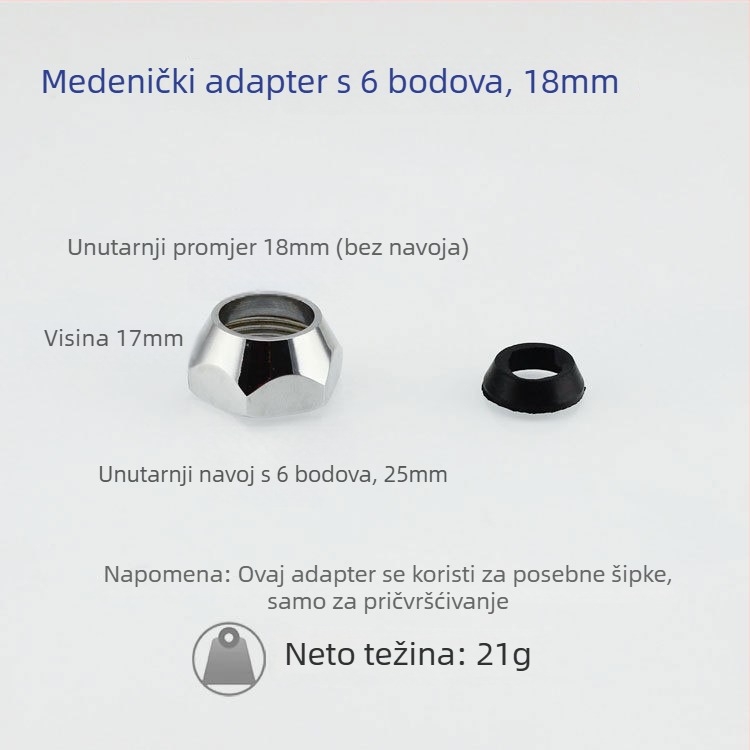 Qt132 Ravni cijev za tuš, bakar/nehrđajući čelik, skriveni navojni sustav ugradnje, 0–95°C radna temperatura, 1 MPa nominalni tlak