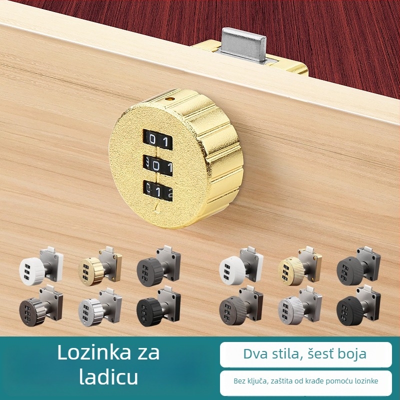 Brava s numeričkim kodom za ladice i ormariće — materijal: cink legura + ABS; model: brava s numeričkim kodom; opseg primjene: ladice, ormarići, arhivski ormarići; tip: brojčani kod; otključavanje: lozinka