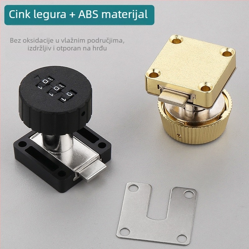 Brava s numeričkim kodom za ladice i ormariće — materijal: cink legura + ABS; model: brava s numeričkim kodom; opseg primjene: ladice, ormarići, arhivski ormarići; tip: brojčani kod; otključavanje: lozinka