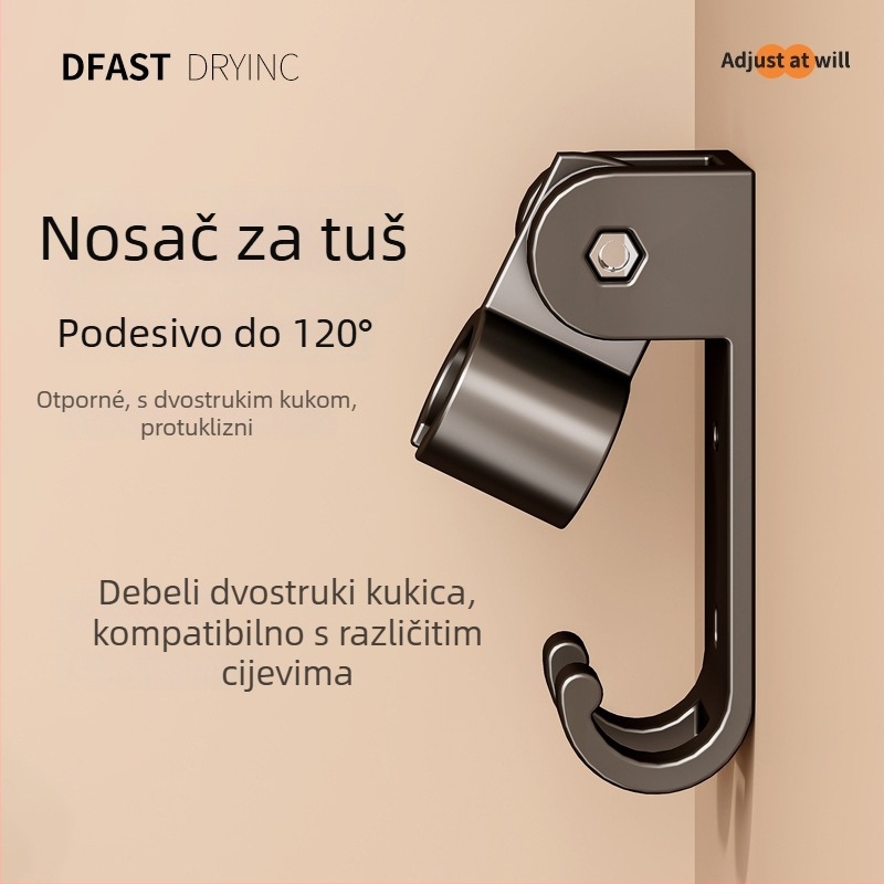 Zidni držač za tuš, svemirski aluminij, okretan, model 1515