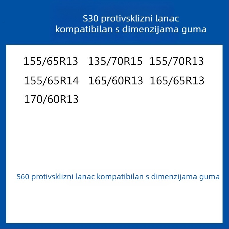 Gumeni protuklizni trak za gume za automobile, SUV i kombije — univerzalni, oko 4 kg, mogućnost ugradnje, odgovara 205/55R16, 235/55R18, 225/65R17