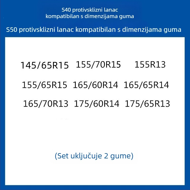 Gumeni protuklizni trak za gume za automobile, SUV i kombije — univerzalni, oko 4 kg, mogućnost ugradnje, odgovara 205/55R16, 235/55R18, 225/65R17