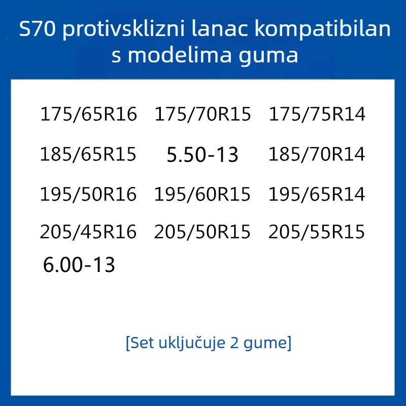 Gumeni protuklizni trak za gume za automobile, SUV i kombije — univerzalni, oko 4 kg, mogućnost ugradnje, odgovara 205/55R16, 235/55R18, 225/65R17