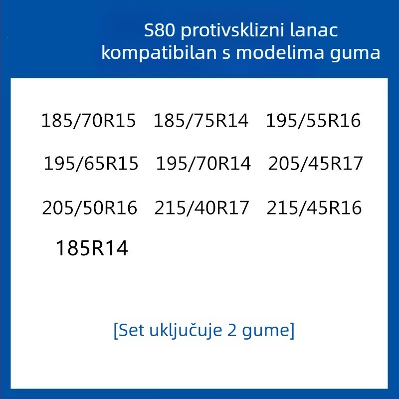 Gumeni protuklizni trak za gume za automobile, SUV i kombije — univerzalni, oko 4 kg, mogućnost ugradnje, odgovara 205/55R16, 235/55R18, 225/65R17