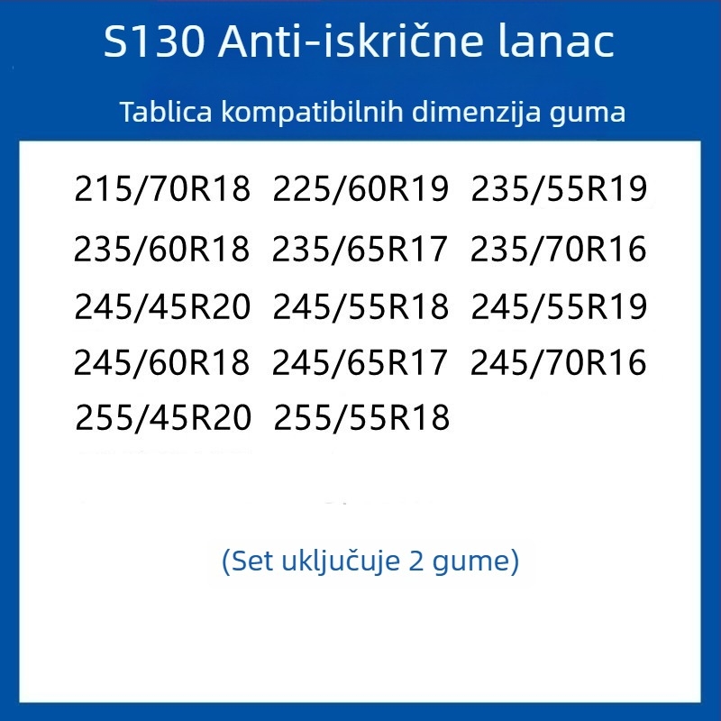 Gumeni protuklizni trak za gume za automobile, SUV i kombije — univerzalni, oko 4 kg, mogućnost ugradnje, odgovara 205/55R16, 235/55R18, 225/65R17