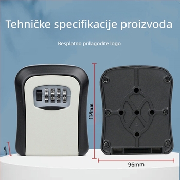 Zidna kutija za ključe s lozinkom — ABS aluminijska legura, KC-108, debljina zaključivačke šipke 95 mm, razmak šipki 95 mm
