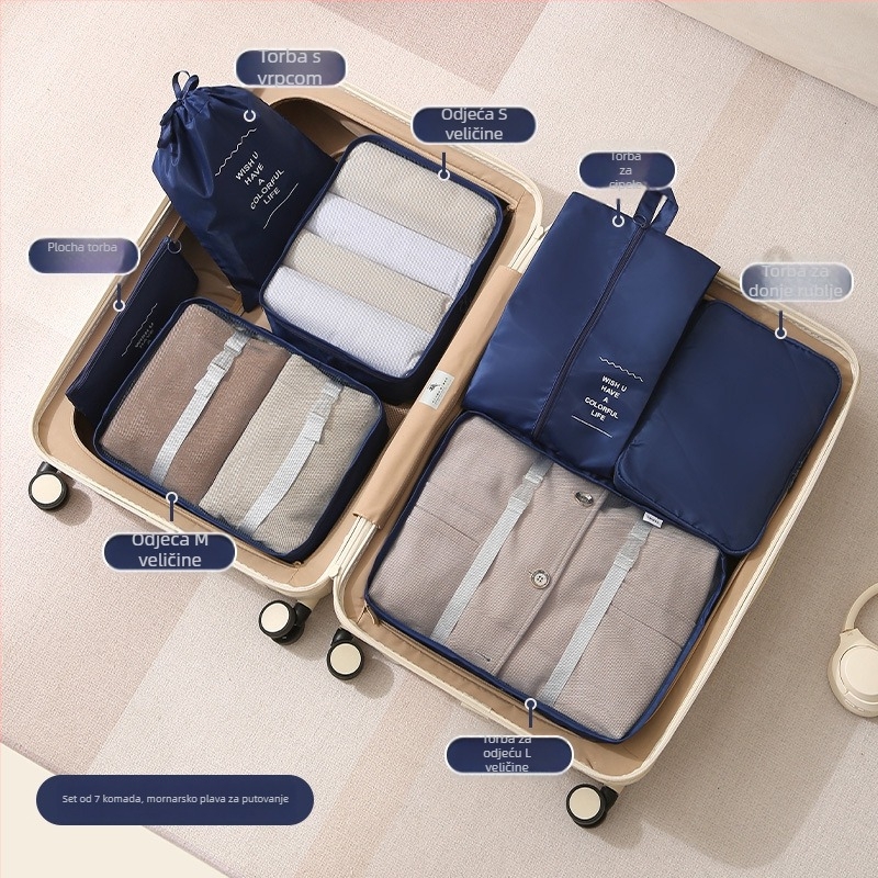 Putnički set torbi za pohranu: kompresibilan, višenamjenski, twill tkanina, za putovanja, 4- ili 7-djelni set