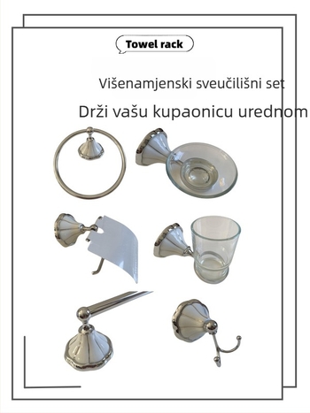 Ruichi Bathroom Držač za ručnike od cinkove legure, kromirana prevlaka, šestodjelni set, moderan stil