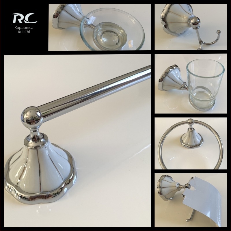 Ruichi Bathroom Držač za ručnike od cinkove legure, kromirana prevlaka, šestodjelni set, moderan stil