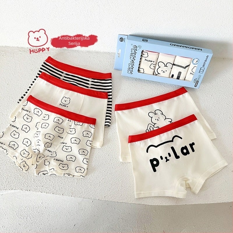 Dječje boxerice od pamuka s karikaturnim dizajnom, 95% pamuk / 5% elastan, sigurnosna razina A, za dječake 3–8 godina (100–140 cm), 3D bez šavova, u kutiji