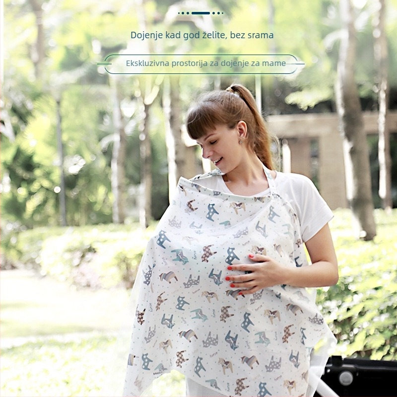 Pokrov za dojenje od pamuka s karikatura uzorkom, kratki rukavi, 95% pamuk