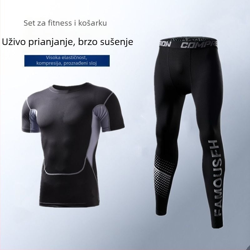 Muški brzi sušenje set za trčanje — visokoelastične tajice koje upijaju znoj, tkanina poliester/vinilon 91–95%