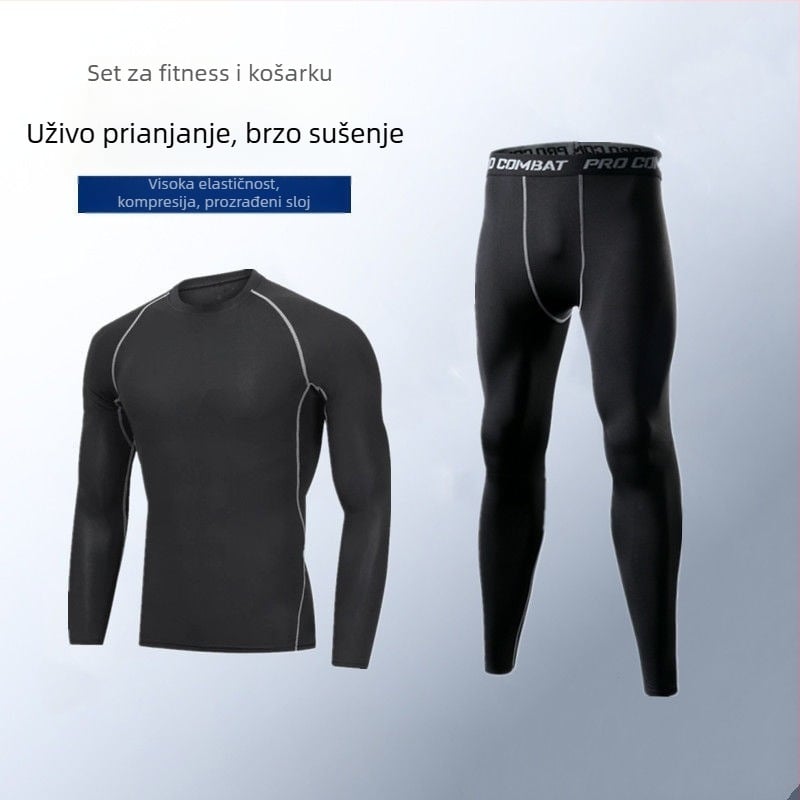 Muški brzi sušenje set za trčanje — visokoelastične tajice koje upijaju znoj, tkanina poliester/vinilon 91–95%