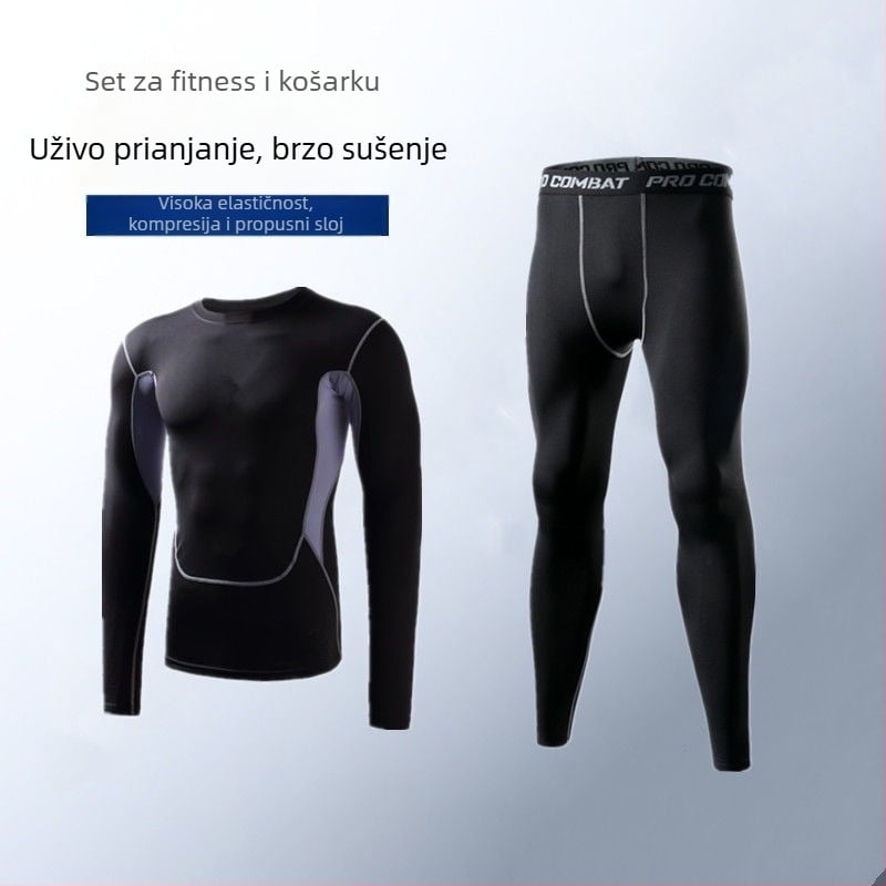 Muški brzi sušenje set za trčanje — visokoelastične tajice koje upijaju znoj, tkanina poliester/vinilon 91–95%