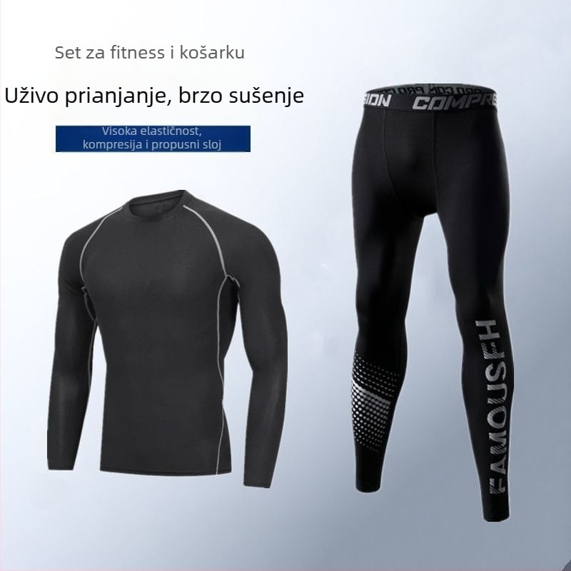 Muški brzi sušenje set za trčanje — visokoelastične tajice koje upijaju znoj, tkanina poliester/vinilon 91–95%