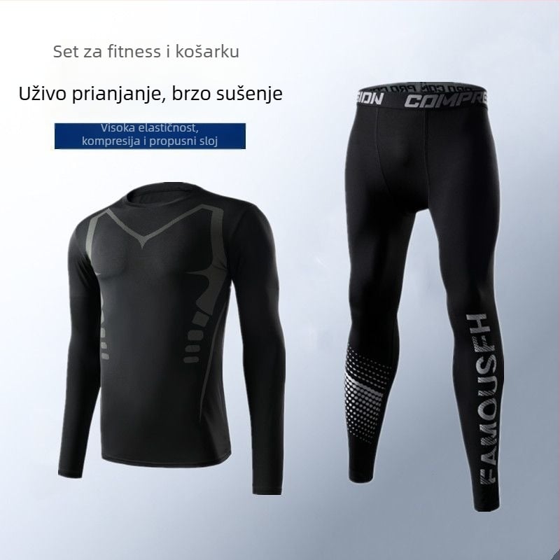 Muški brzi sušenje set za trčanje — visokoelastične tajice koje upijaju znoj, tkanina poliester/vinilon 91–95%