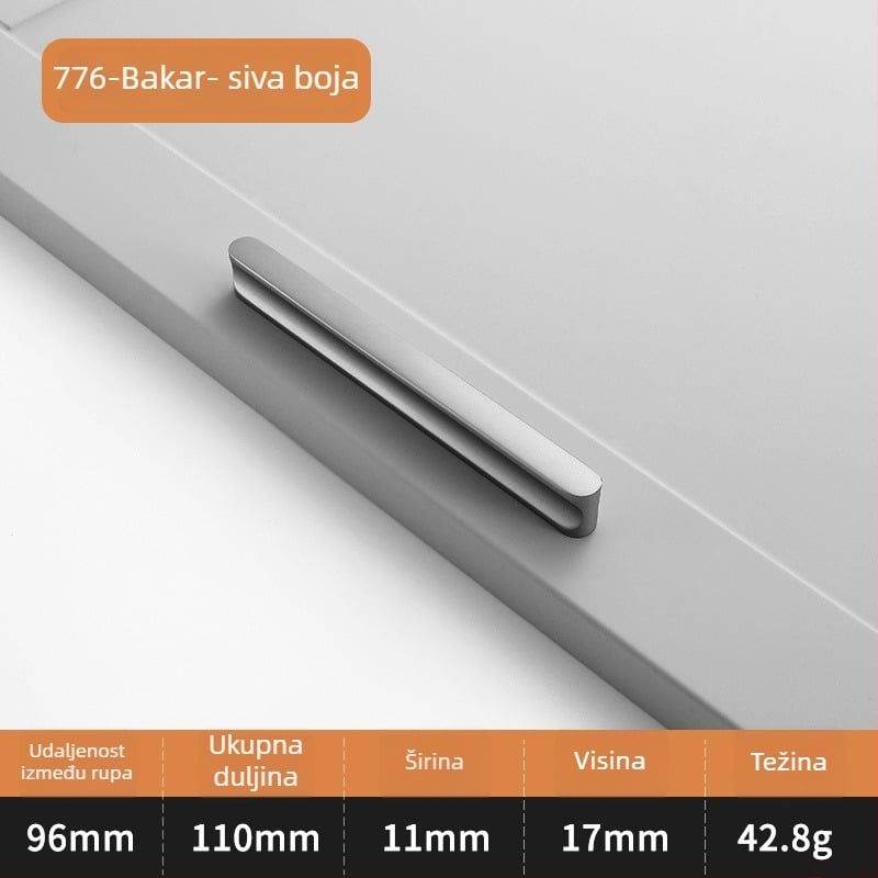 Drška za vrata ormara u I obliku, produženi okrugli vrh, zaštita od sudara, moderan lagani luksuzni stil, aluminijska legura, lijevanje pod pritiskom, model 776