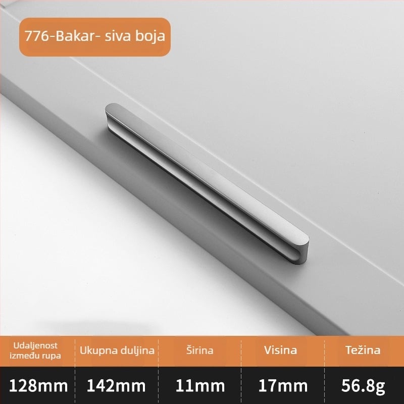 Drška za vrata ormara u I obliku, produženi okrugli vrh, zaštita od sudara, moderan lagani luksuzni stil, aluminijska legura, lijevanje pod pritiskom, model 776