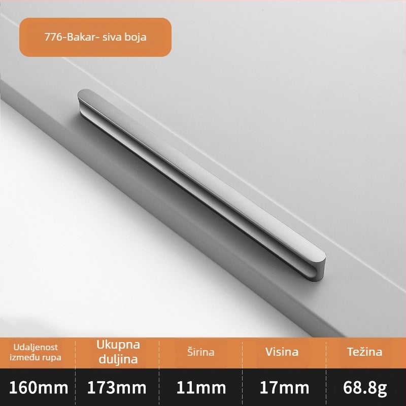 Drška za vrata ormara u I obliku, produženi okrugli vrh, zaštita od sudara, moderan lagani luksuzni stil, aluminijska legura, lijevanje pod pritiskom, model 776
