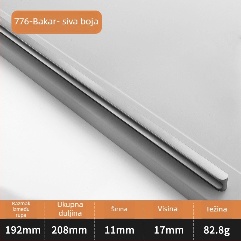 Drška za vrata ormara u I obliku, produženi okrugli vrh, zaštita od sudara, moderan lagani luksuzni stil, aluminijska legura, lijevanje pod pritiskom, model 776