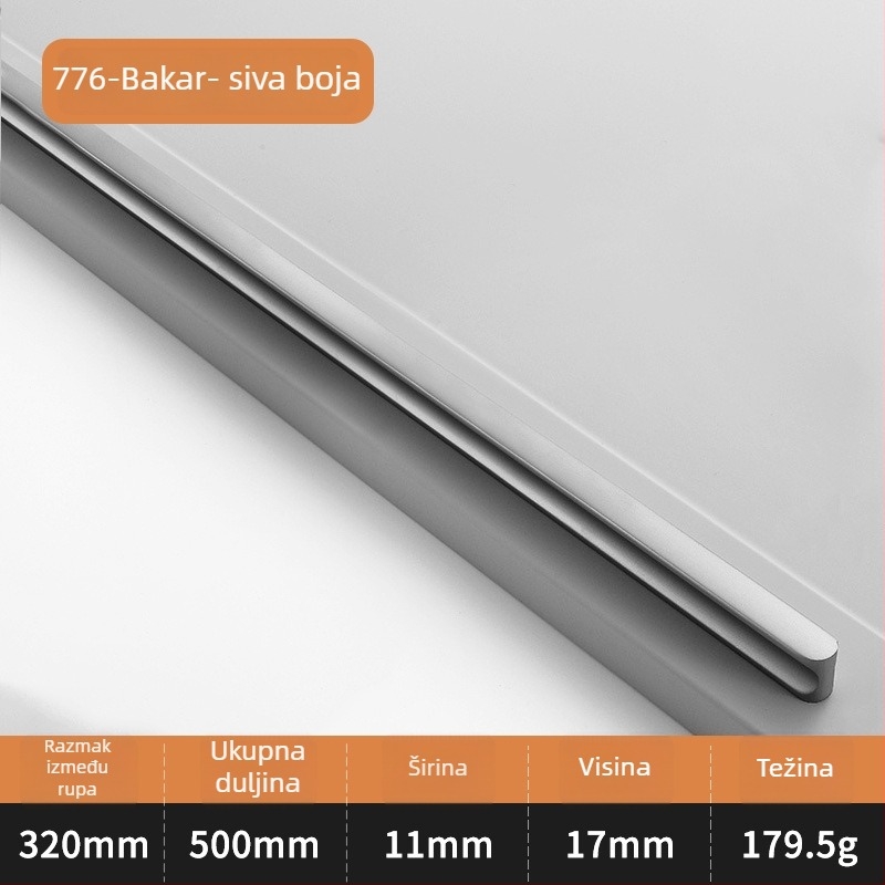 Drška za vrata ormara u I obliku, produženi okrugli vrh, zaštita od sudara, moderan lagani luksuzni stil, aluminijska legura, lijevanje pod pritiskom, model 776