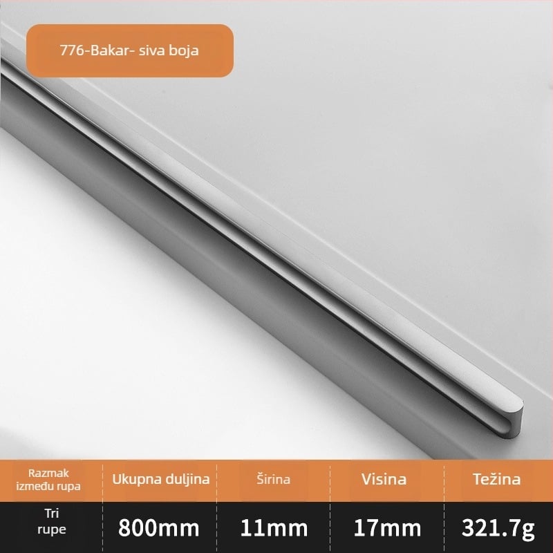 Drška za vrata ormara u I obliku, produženi okrugli vrh, zaštita od sudara, moderan lagani luksuzni stil, aluminijska legura, lijevanje pod pritiskom, model 776